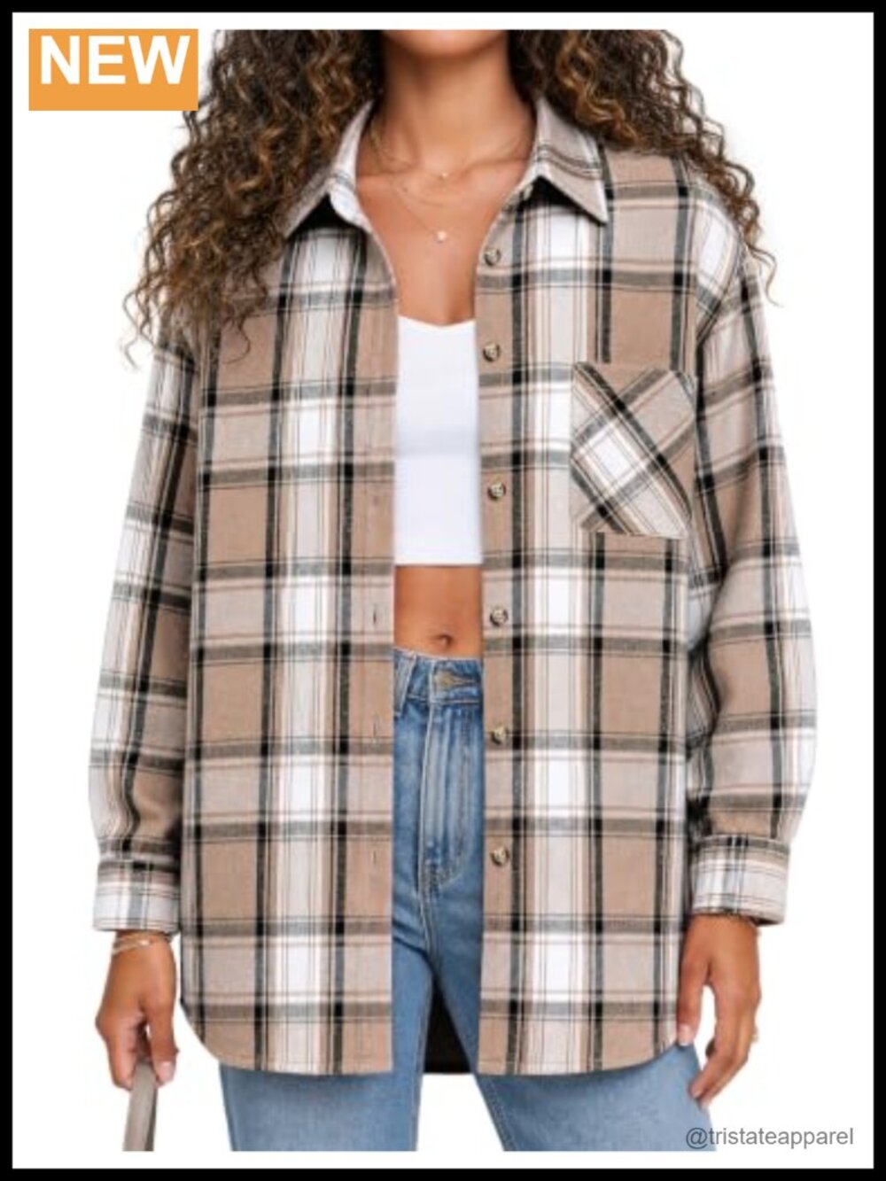 Oversized Flannel Plaid Button Down Shirt for Women - 65% Cotton Long Sleeve